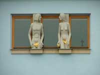 Adam and Eve window on Litomysl's main square