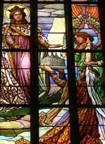 Stained glass window in St Barbara's cathedral